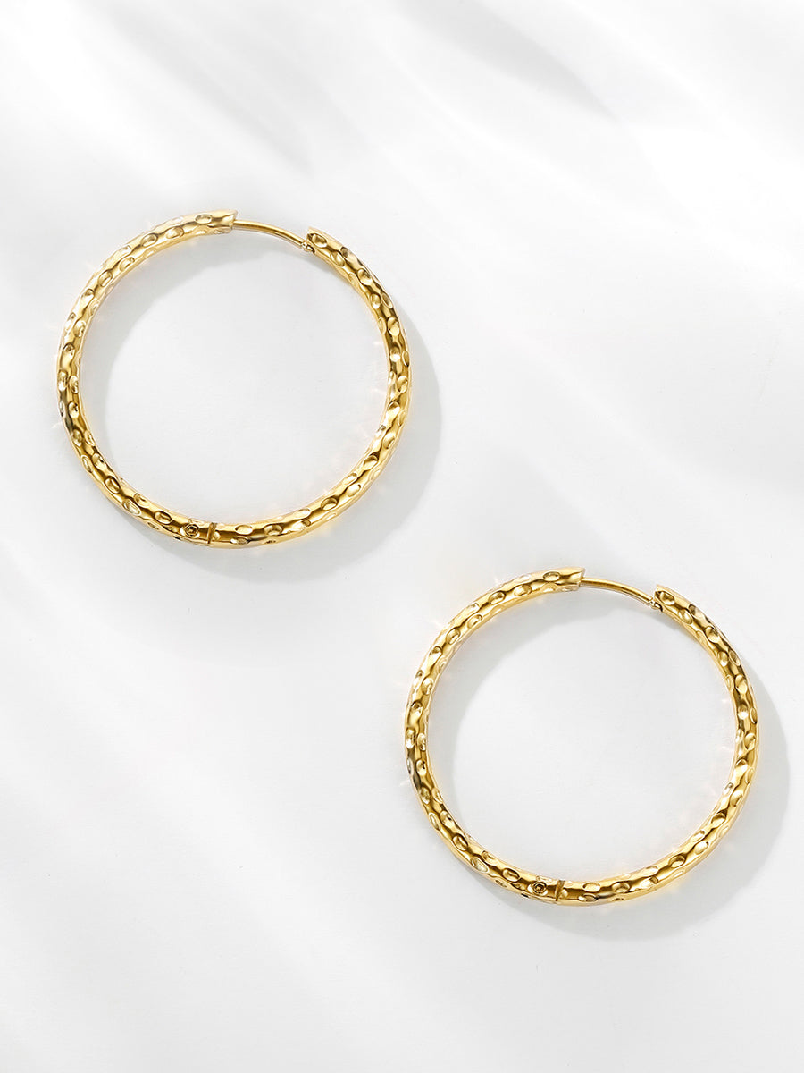 35MM TEXTURED HOOPS LARGE EARRINGS