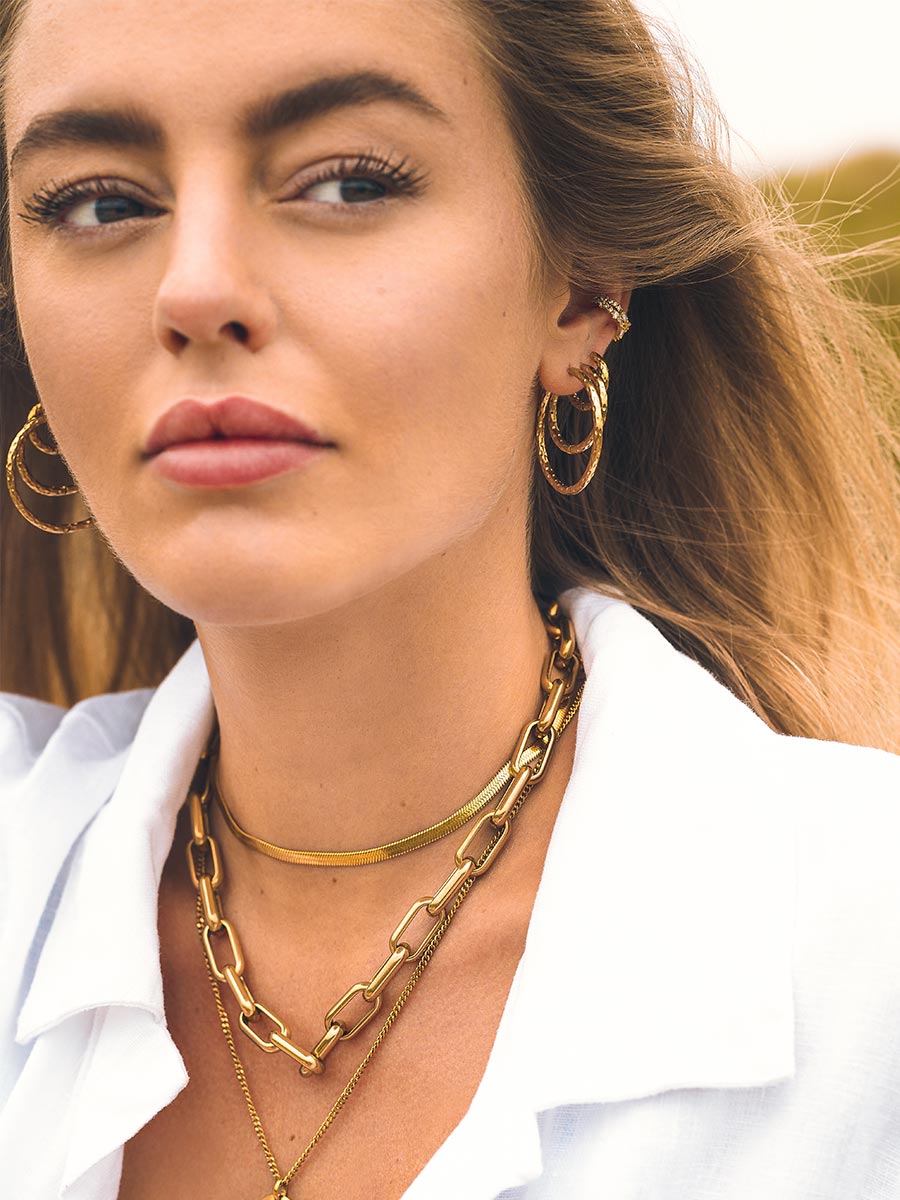 35MM TEXTURED HOOPS LARGE EARRINGS
